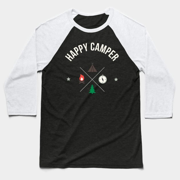 Happy Camper Baseball T-Shirt by vladocar